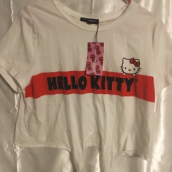 Hello Kitty White Crop T Shirt Tie Front Hem Short Sleeves 2XL - Picture 5 of 9